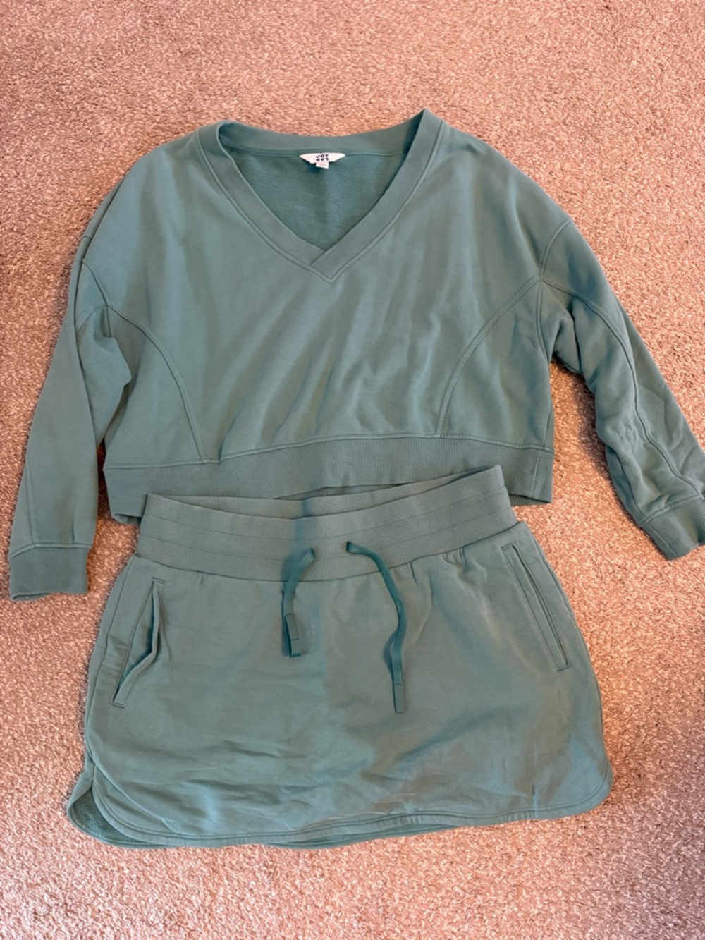 JoyLab Teal Green Cozy V-Neck Sweatshirt & Skirt Set